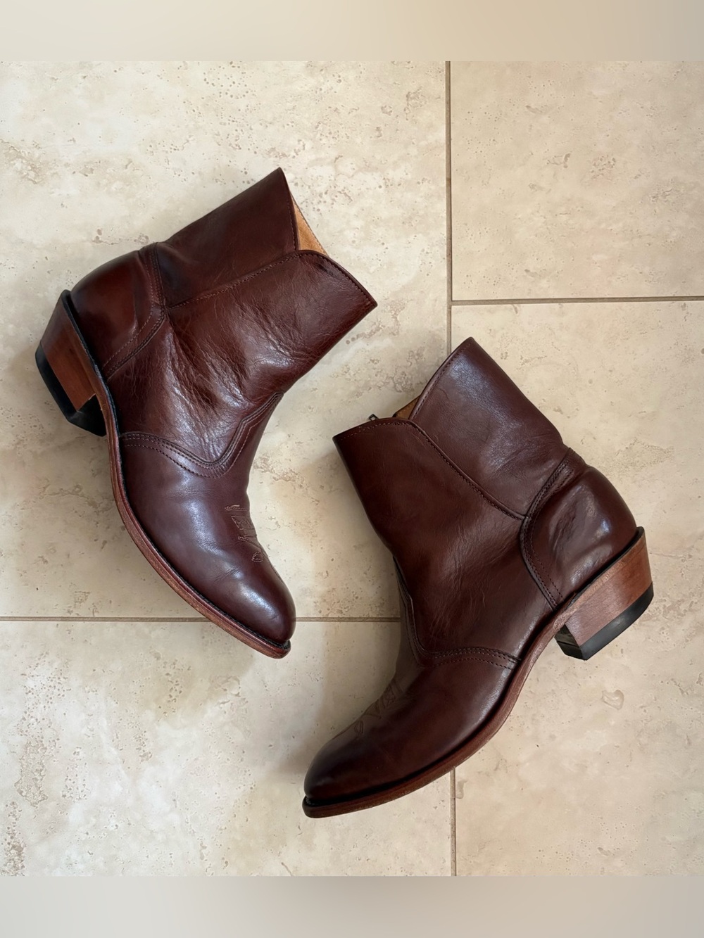 Boulet Ranch Hand Tan Leather Western Dress Ankle Boots Size  11 EEE Extra Wide - Picture 3 of 12